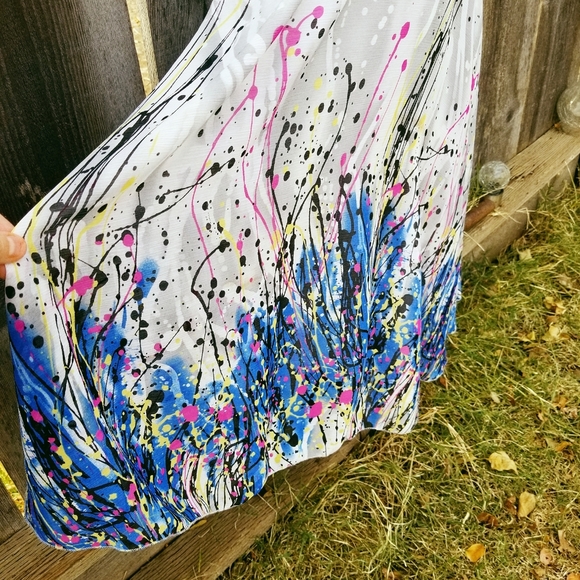 Multi-Color Paint Splatter Graffiti Halter Dress - Picture 4 of 6